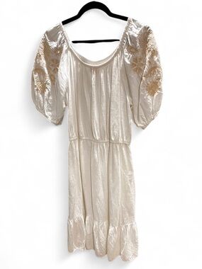 Knox Rose Cream Puff-Sleeve Midi Dress with Embroidered Sleeves
